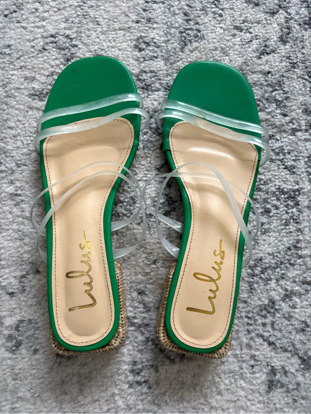 Lulu's Green Square-Toe Clear-Strap Mules